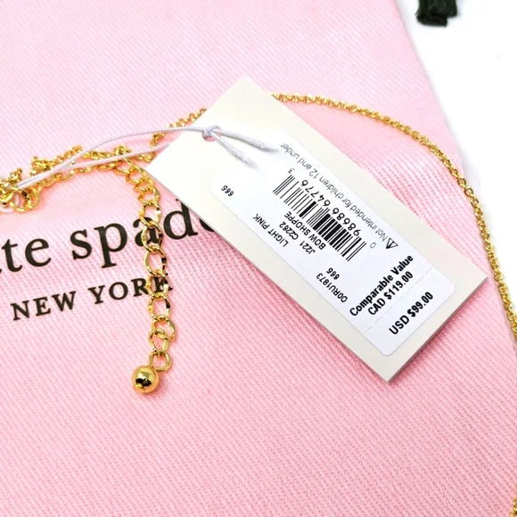 Kate Spade Necklace ♤ Bow Shop RowGold & Pink Bows Long Necklace